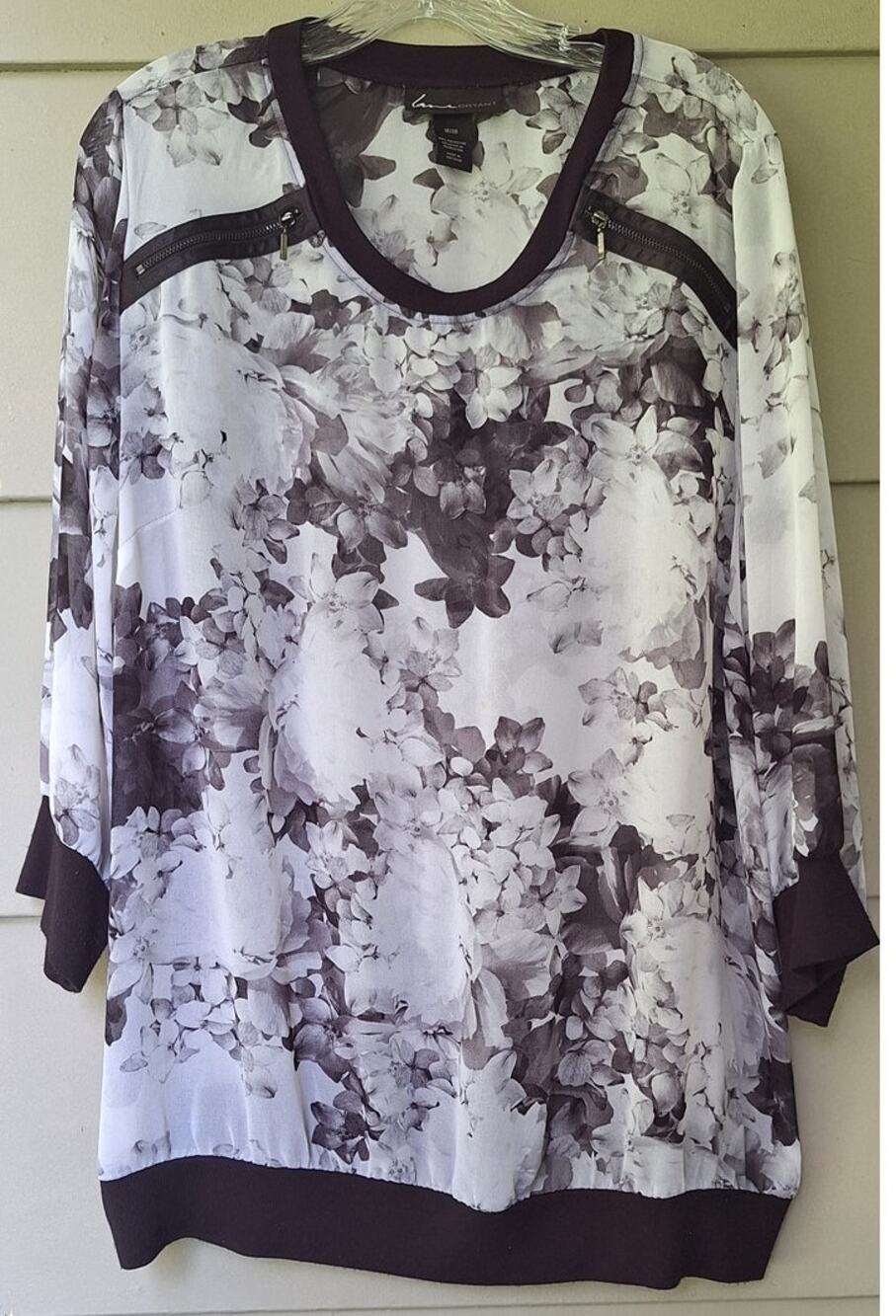 Lane Bryant Semi Sheer Black White Floral 3/4 Sleeves Blouse Top 18-20 2XL Goth